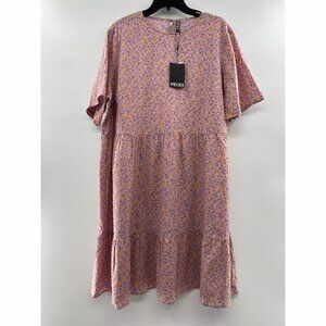 PIECES Curve Women's PCTRINE Dress Short Sleeve Sheer Lilac Floral Mini EU48 2XL